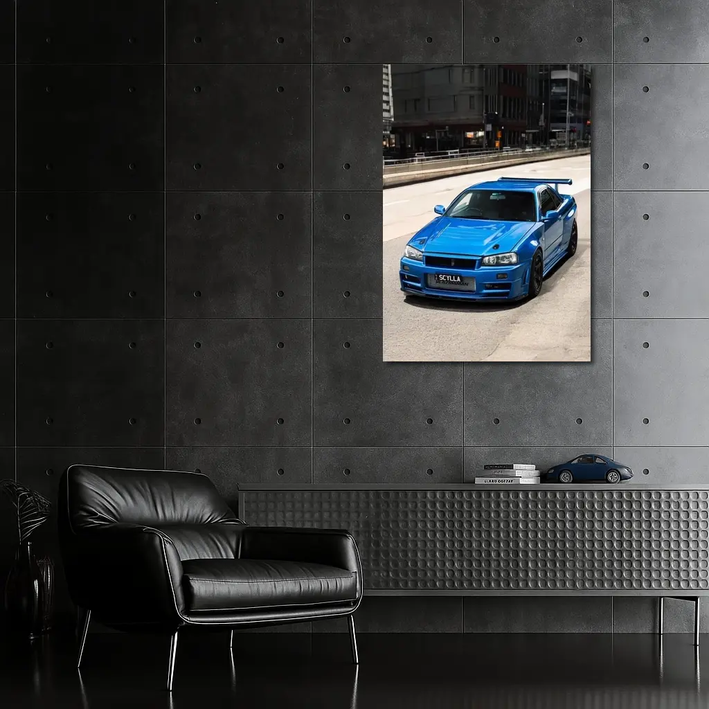 Nissan Skyline GT-R R34 Blue City Street – Wall Art