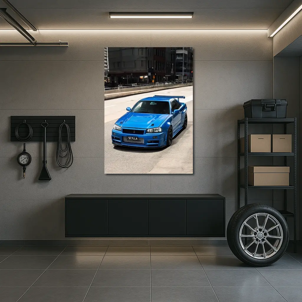 Nissan Skyline GT-R R34 Blue City Street – Wall Art