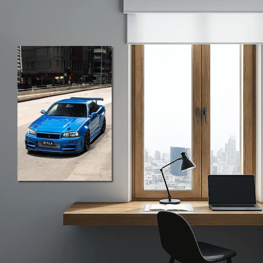 Nissan Skyline GT-R R34 Blue City Street – Wall Art