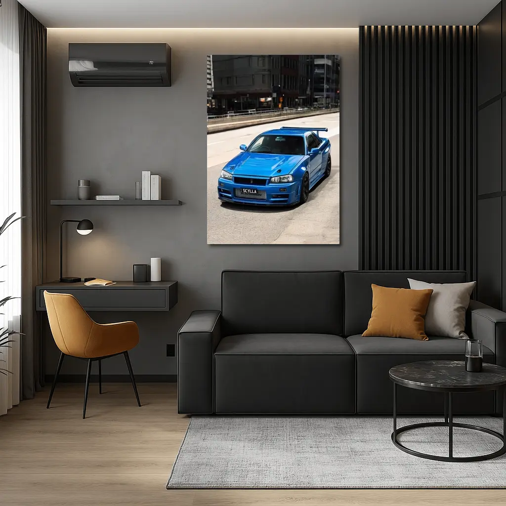 Nissan Skyline GT-R R34 Blue City Street – Wall Art