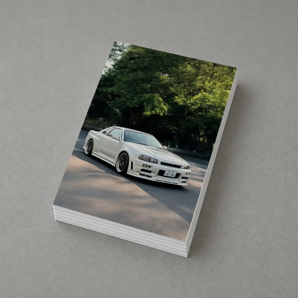Nissan Skyline GT-R R34 White Street Scene – Postcards