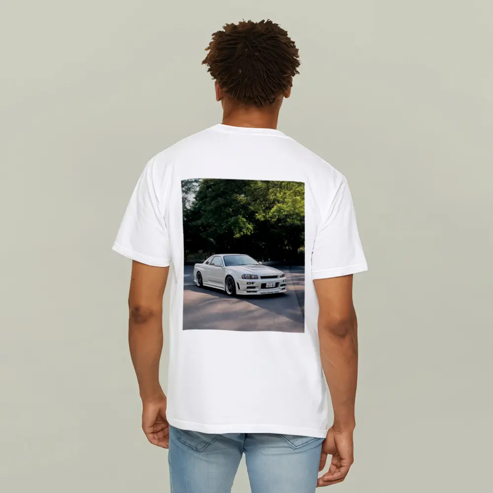 Nissan Skyline GT-R R34 White Street Scene – T-Shirts