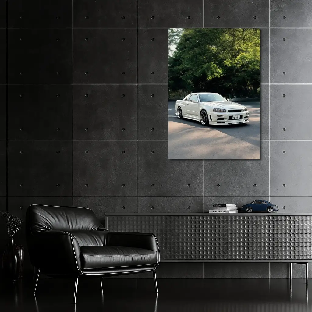 Nissan Skyline GT-R R34 White Street Scene – Wall Art