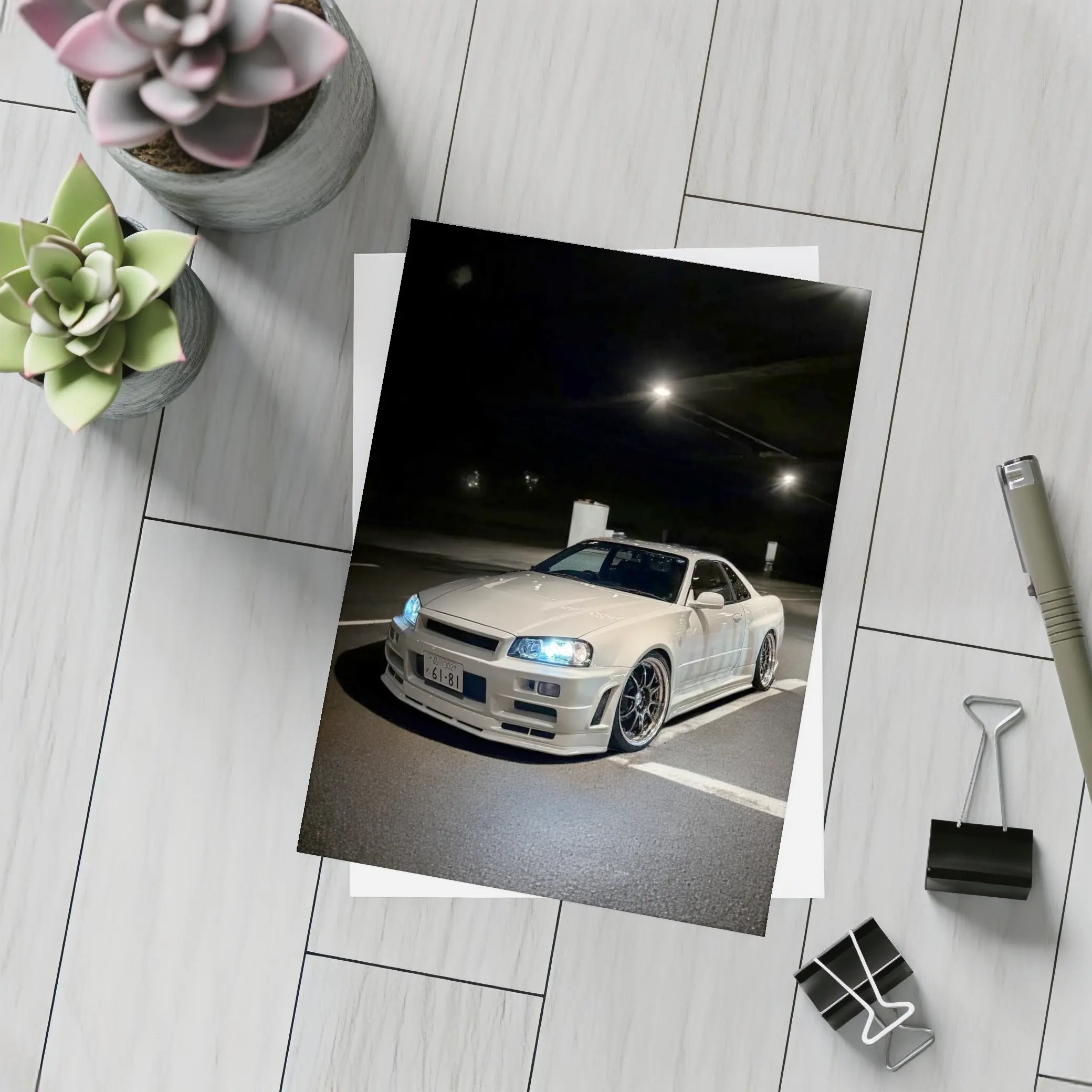 Nissan Skyline GT-R R34 White Night Parking – Postcards