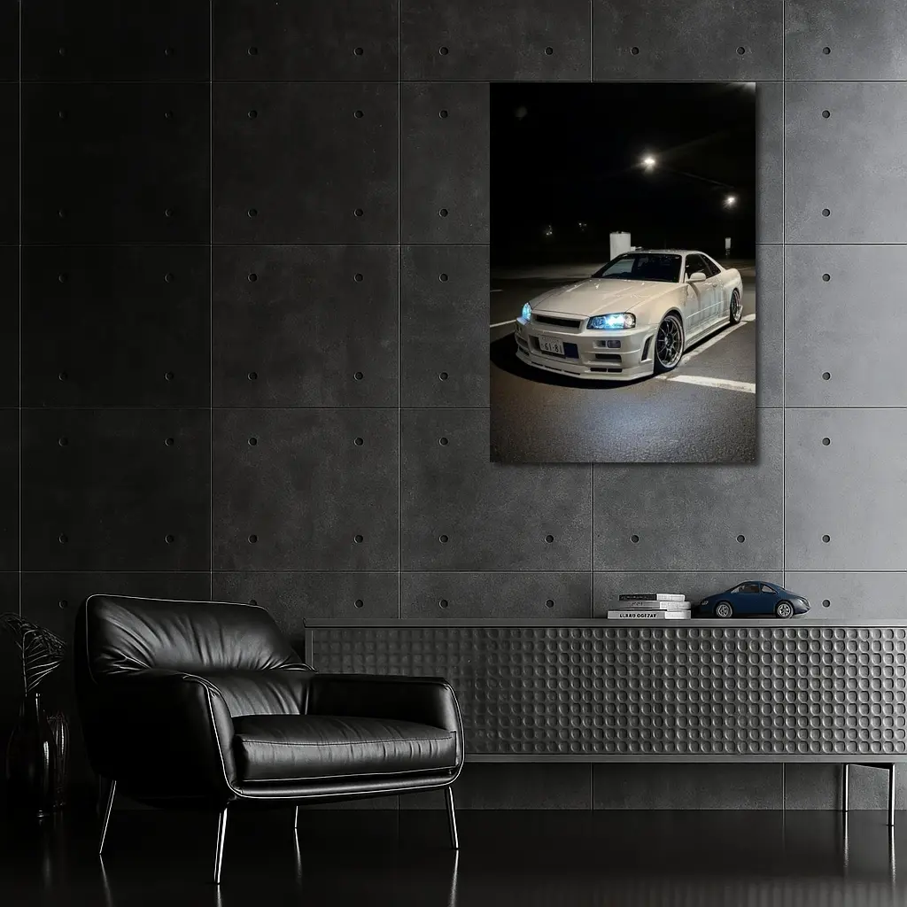 Nissan Skyline GT-R R34 White Night Parking – Wall Art