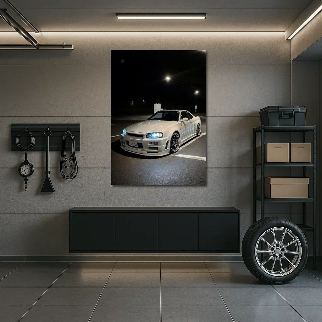Nissan Skyline GT-R R34 White Night Parking – Wall Art