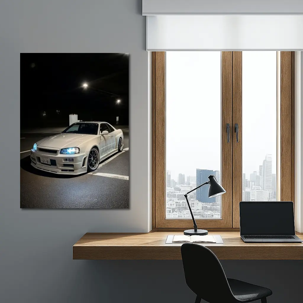 Nissan Skyline GT-R R34 White Night Parking – Wall Art