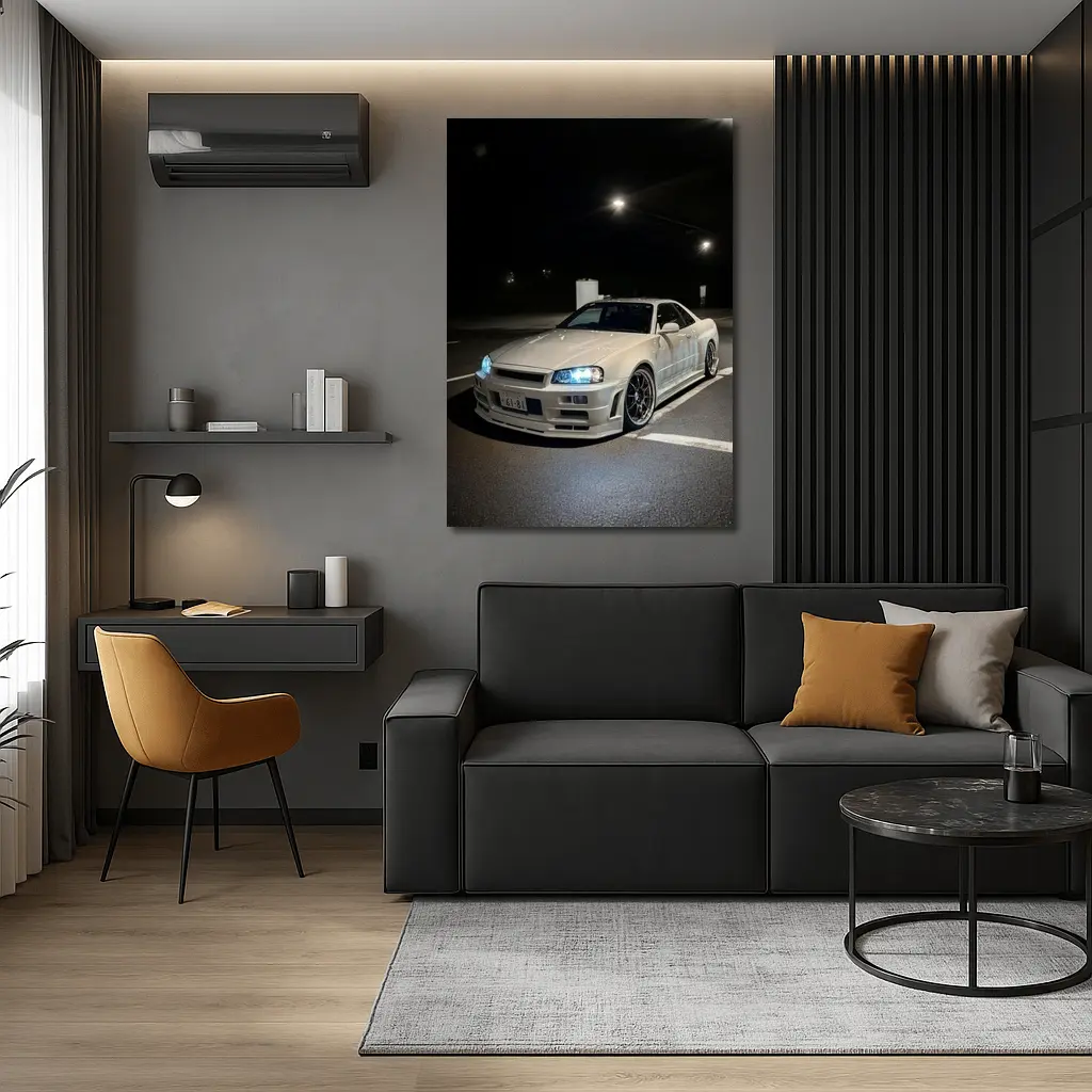 Nissan Skyline GT-R R34 White Night Parking – Wall Art