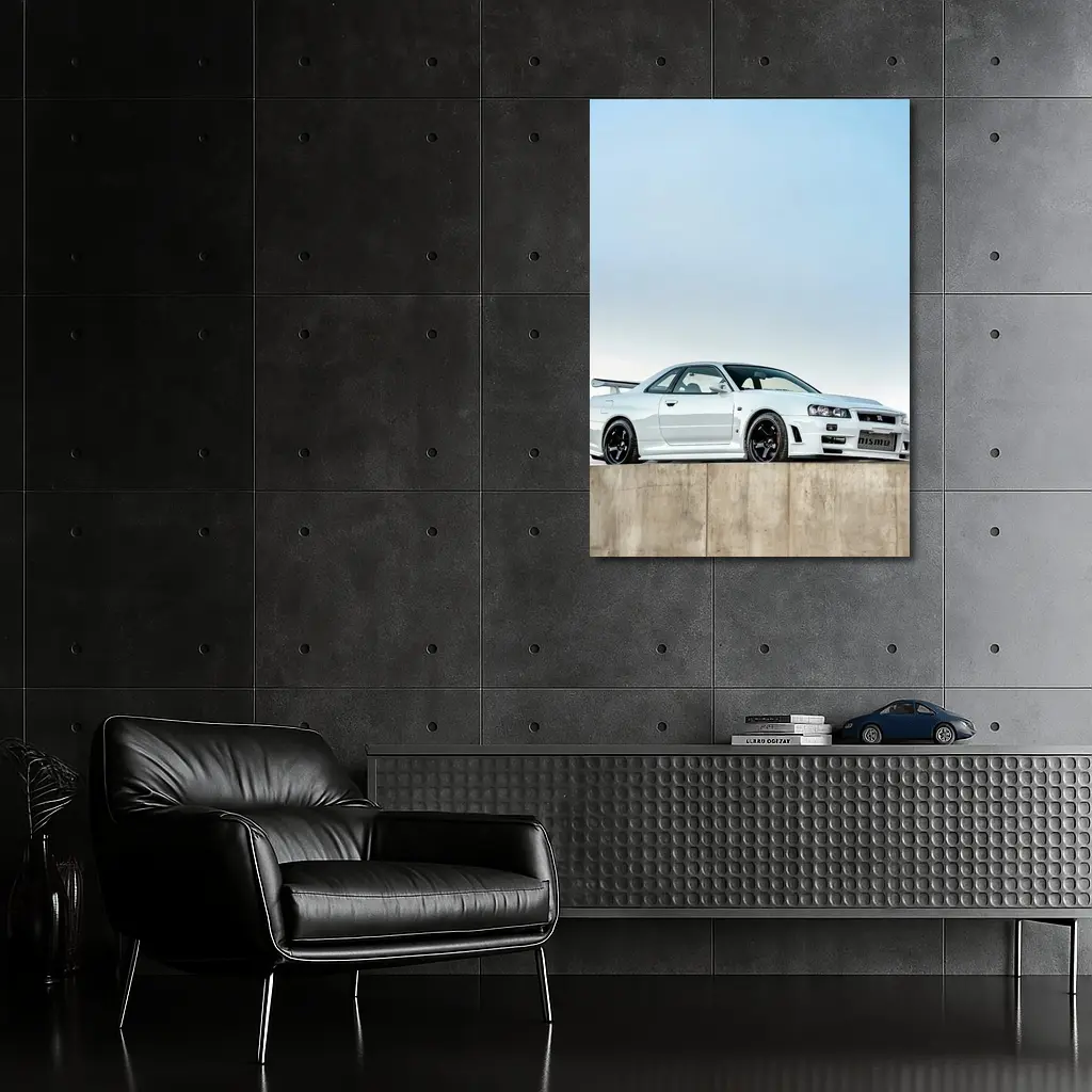 Nissan Skyline GT-R R34 White Concrete – Wall Art