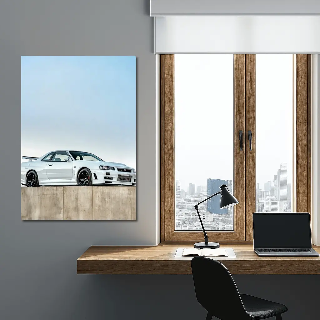Nissan Skyline GT-R R34 White Concrete – Wall Art