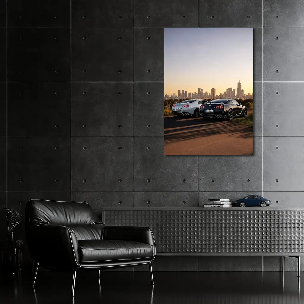 Nissan GT-R Duo City Skyline Sunset – Wall Art