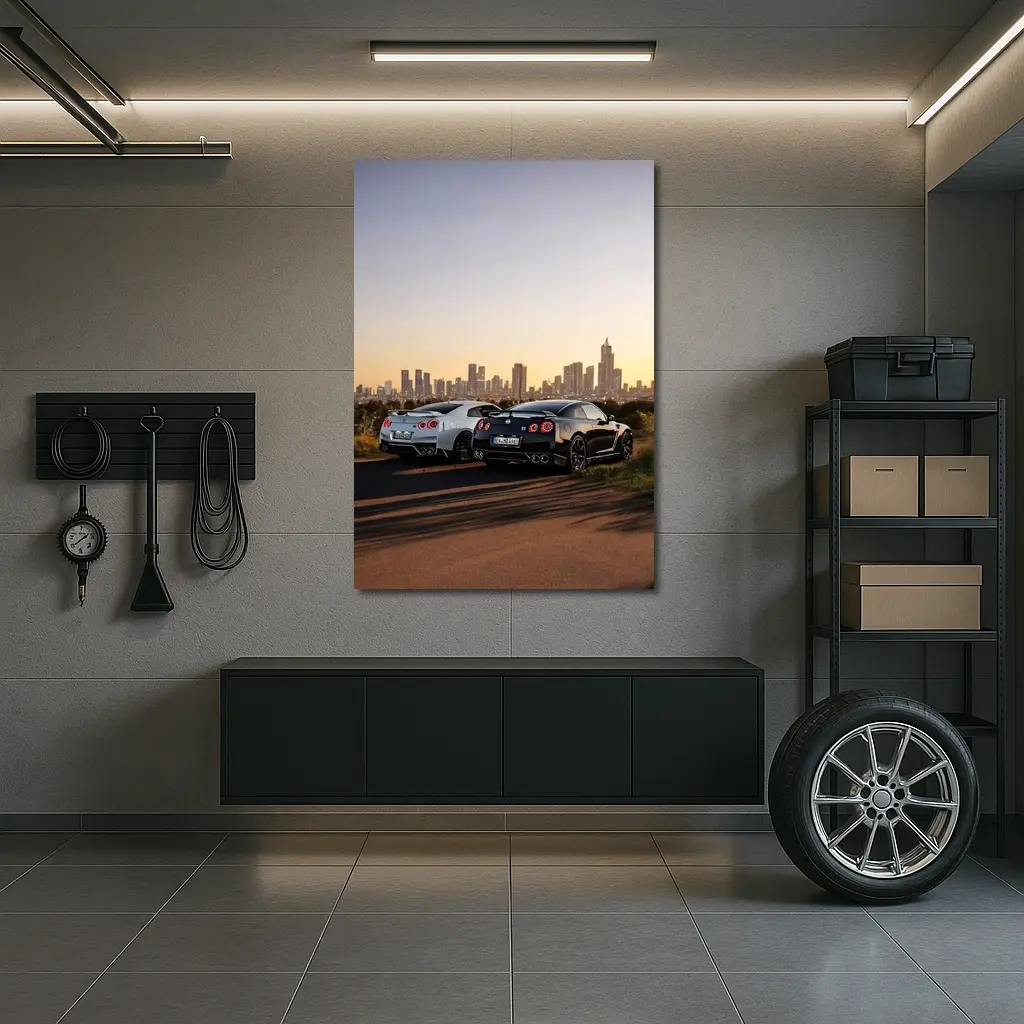 Nissan GT-R Duo City Skyline Sunset – Wall Art