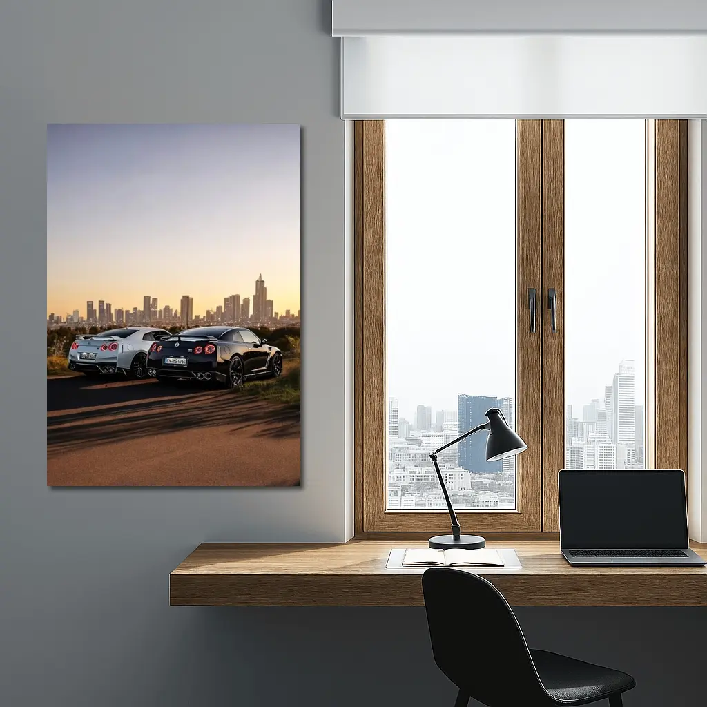 Nissan GT-R Duo City Skyline Sunset – Wall Art
