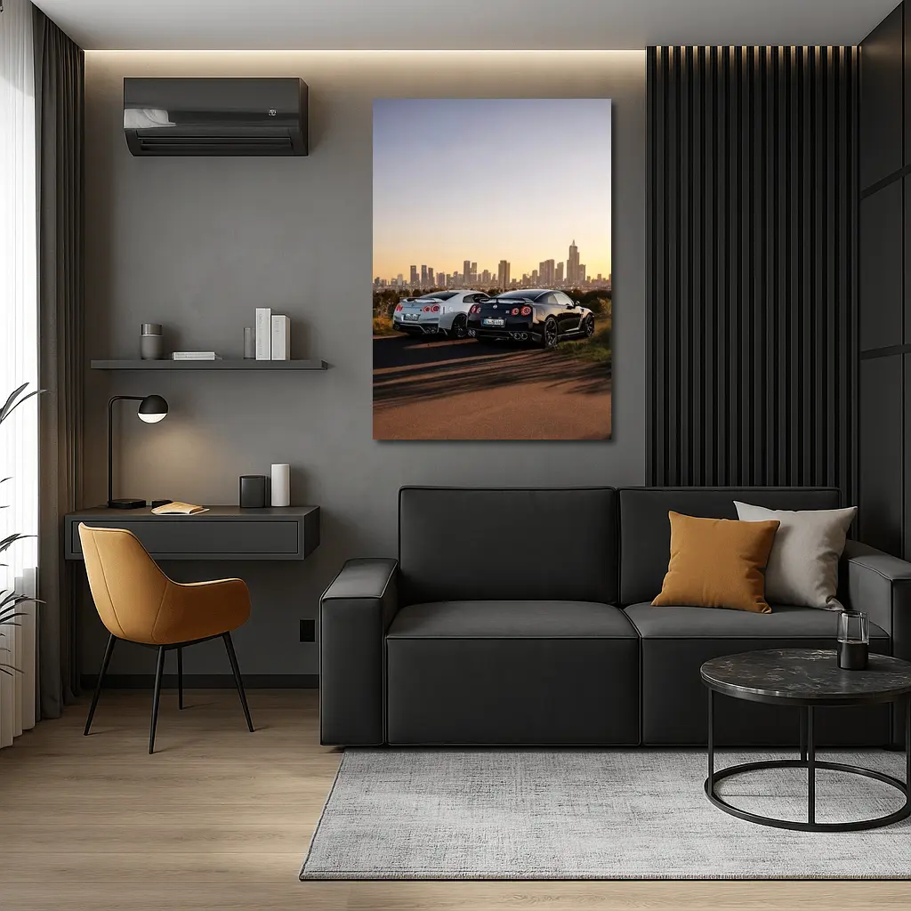 Nissan GT-R Duo City Skyline Sunset – Wall Art