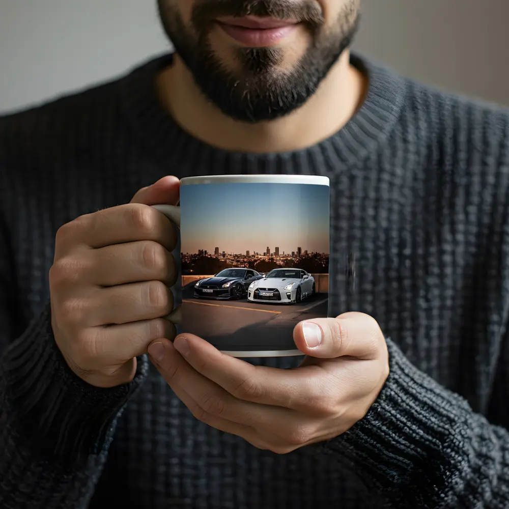 Nissan GT-R Black White City Skyline – Mugs
