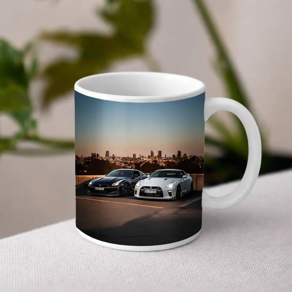 Nissan GT-R Black White City Skyline – Mugs