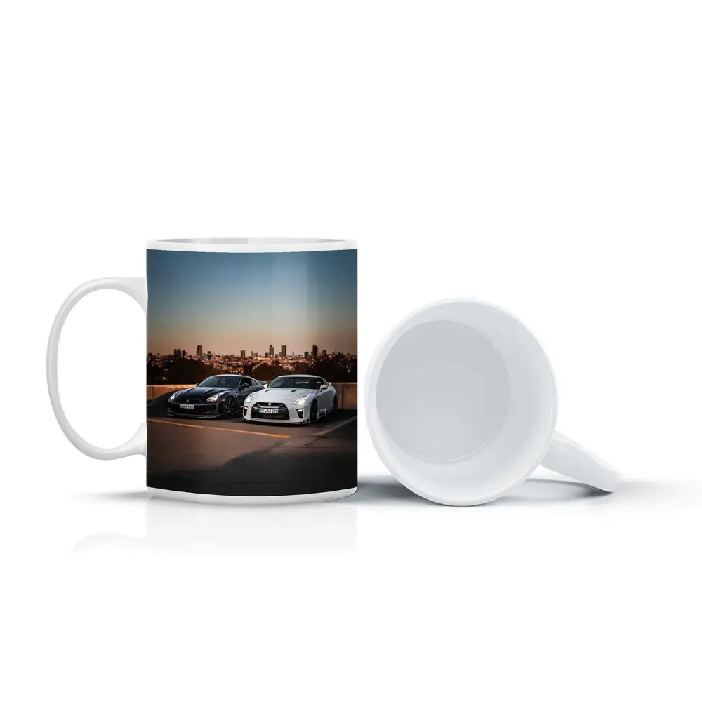 Nissan GT-R Black White City Skyline – Mugs