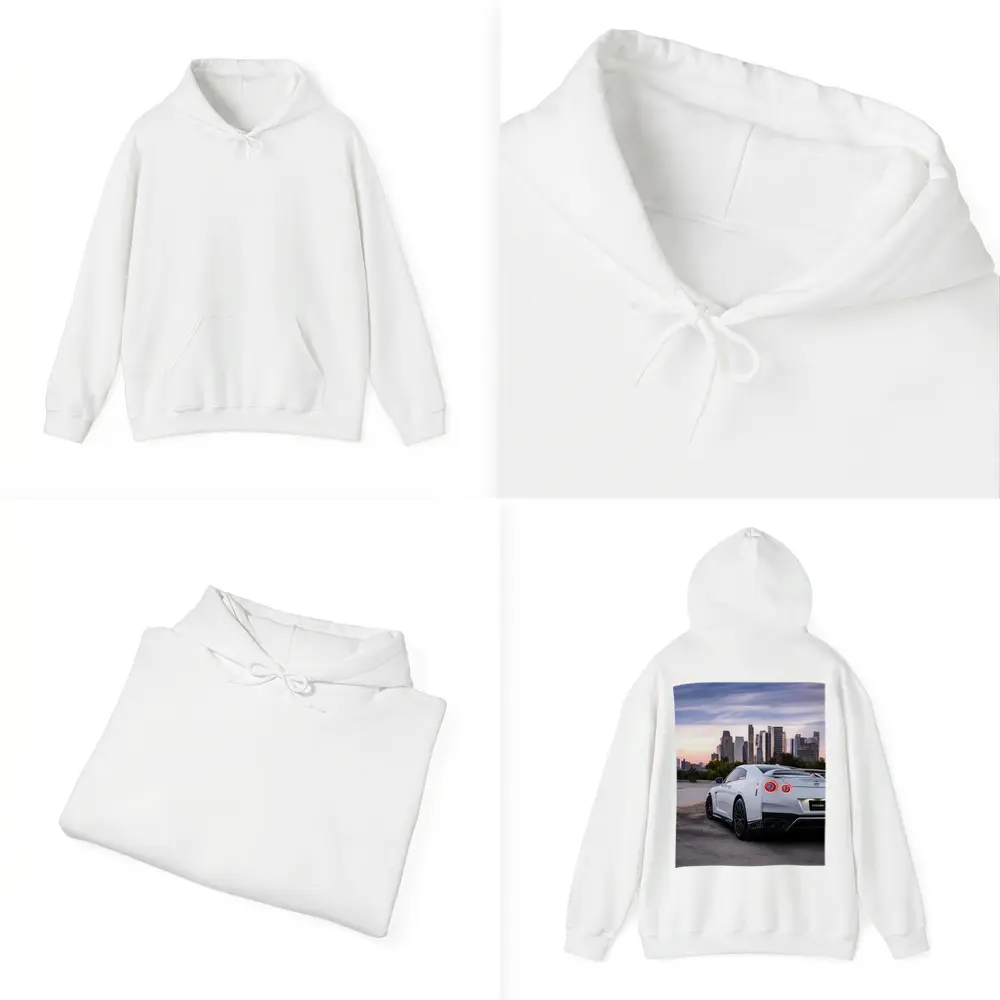Nissan GT-R White Rear City Skyline – Hoodies