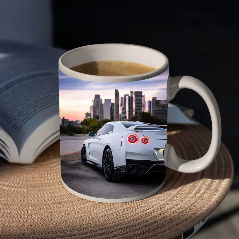 Nissan GT-R White Rear City Skyline – Mugs