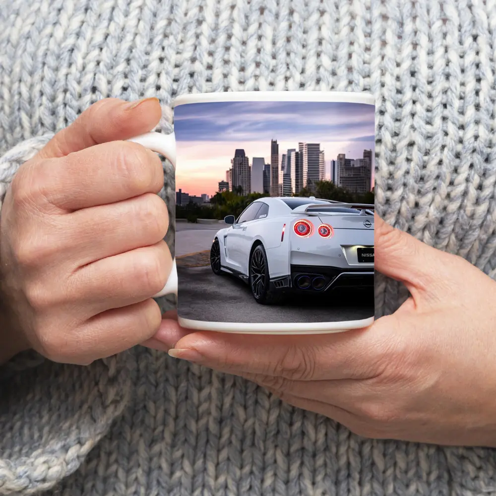 Nissan GT-R White Rear City Skyline – Mugs