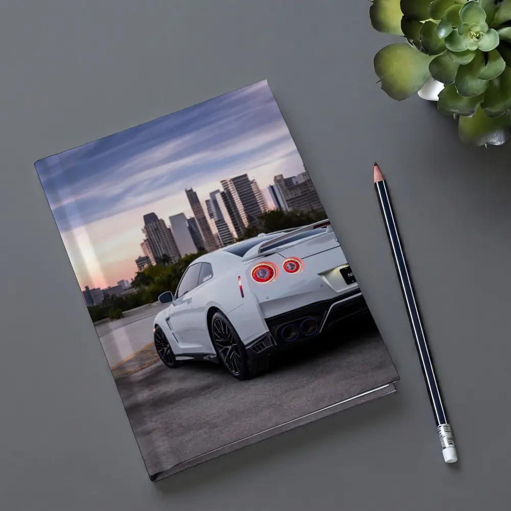 Nissan GT-R White Rear City Skyline – Notebooks