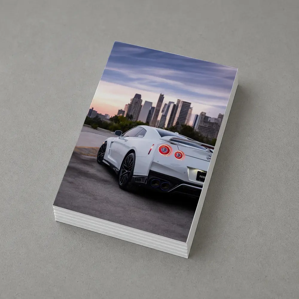 Nissan GT-R White Rear City Skyline – Postcards