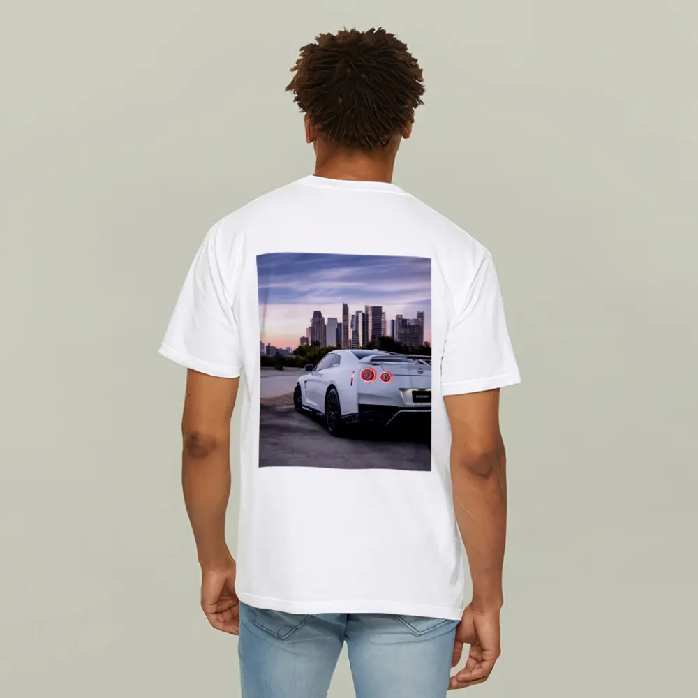 Nissan GT-R White Rear City Skyline – T-Shirts