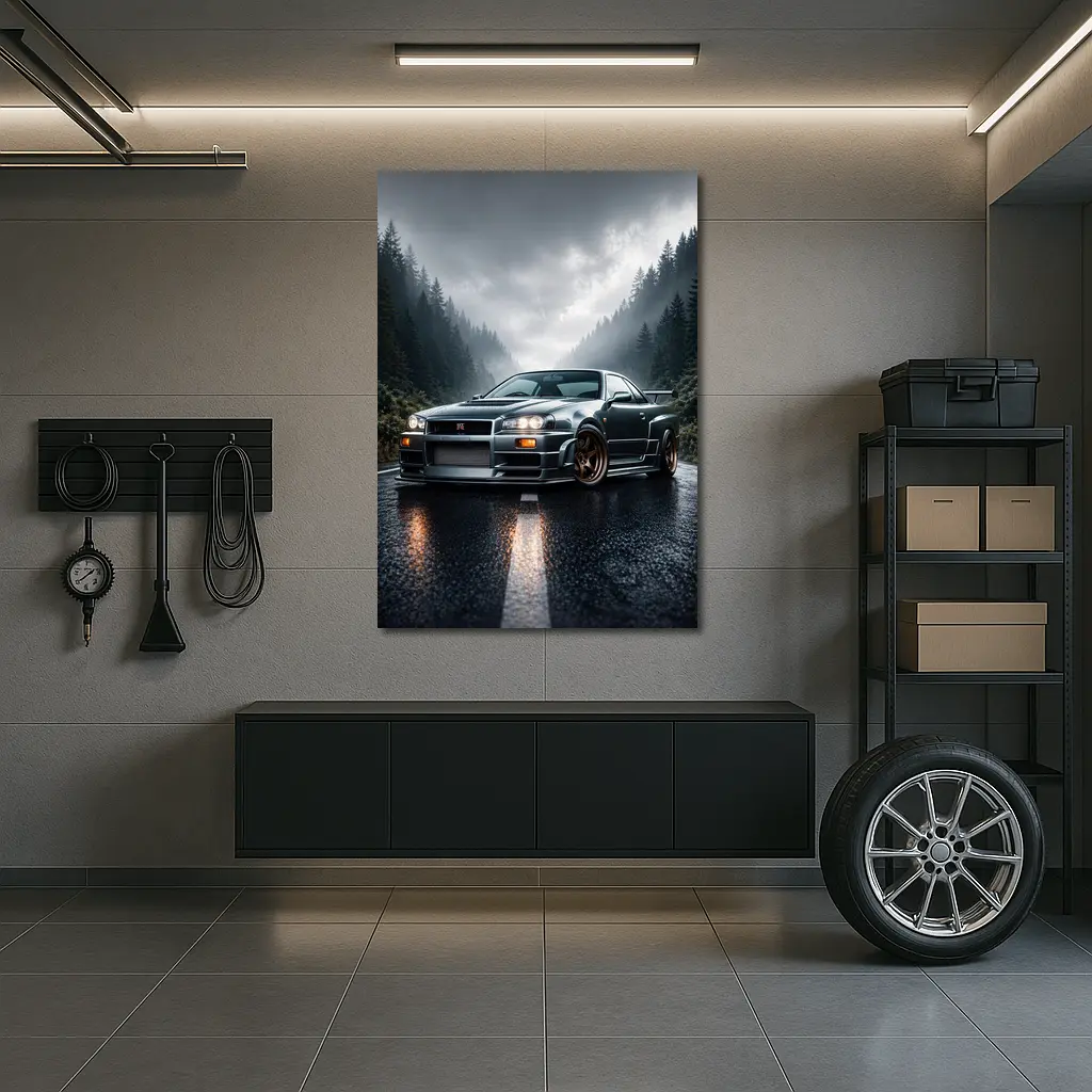 Nissan Skyline GT-R Rainy Forest Road – Wall Art