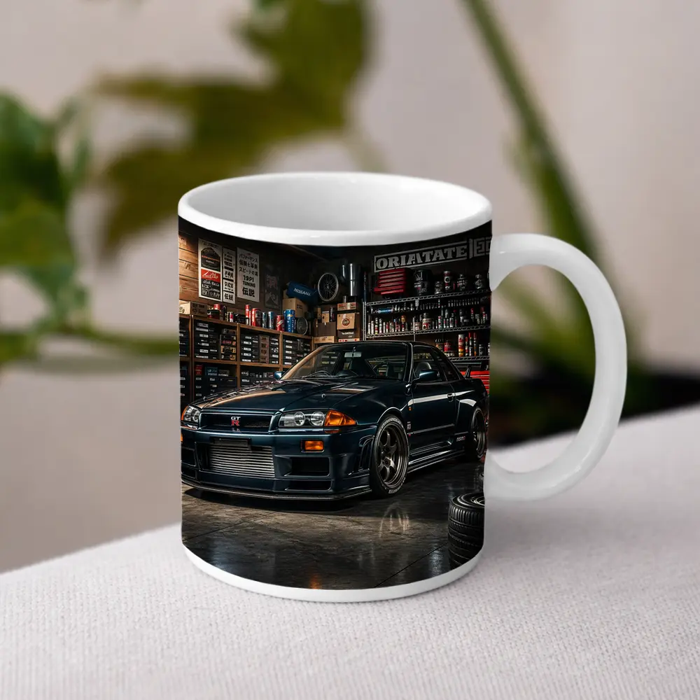 Nissan Skyline GT-R Dark Garage Scene – Mugs