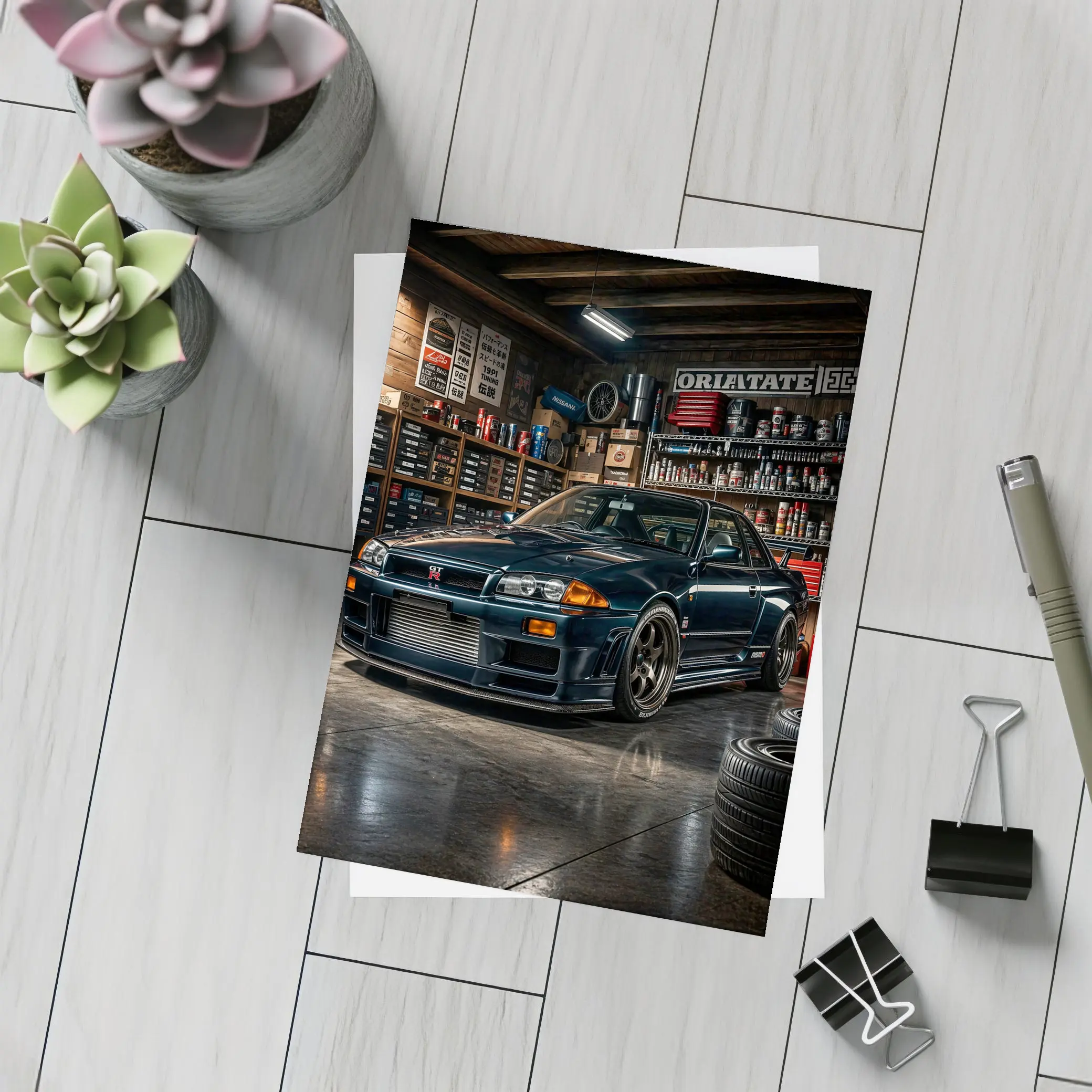 Nissan Skyline GT-R Dark Garage Scene – Postcards