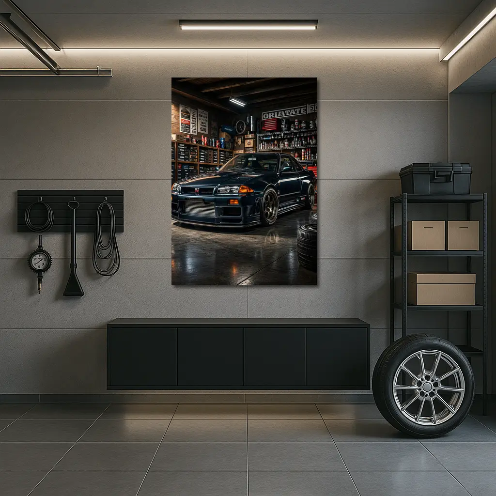 Nissan Skyline GT-R Dark Garage Scene – Wall Art