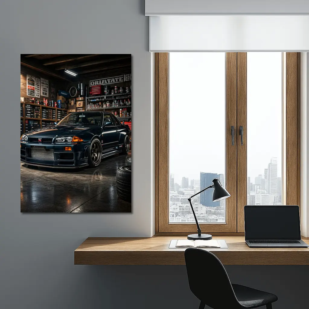 Nissan Skyline GT-R Dark Garage Scene – Wall Art