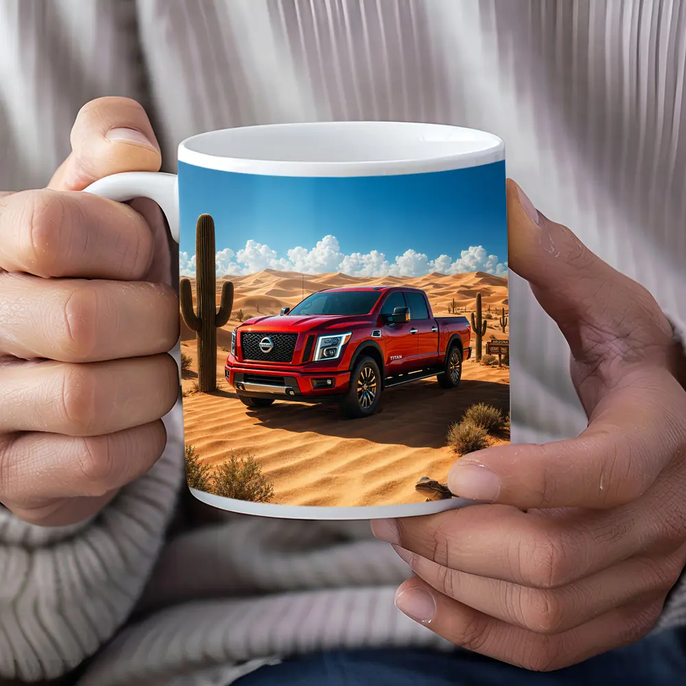 Nissan Titan Red Truck Desert Landscape – Mugs