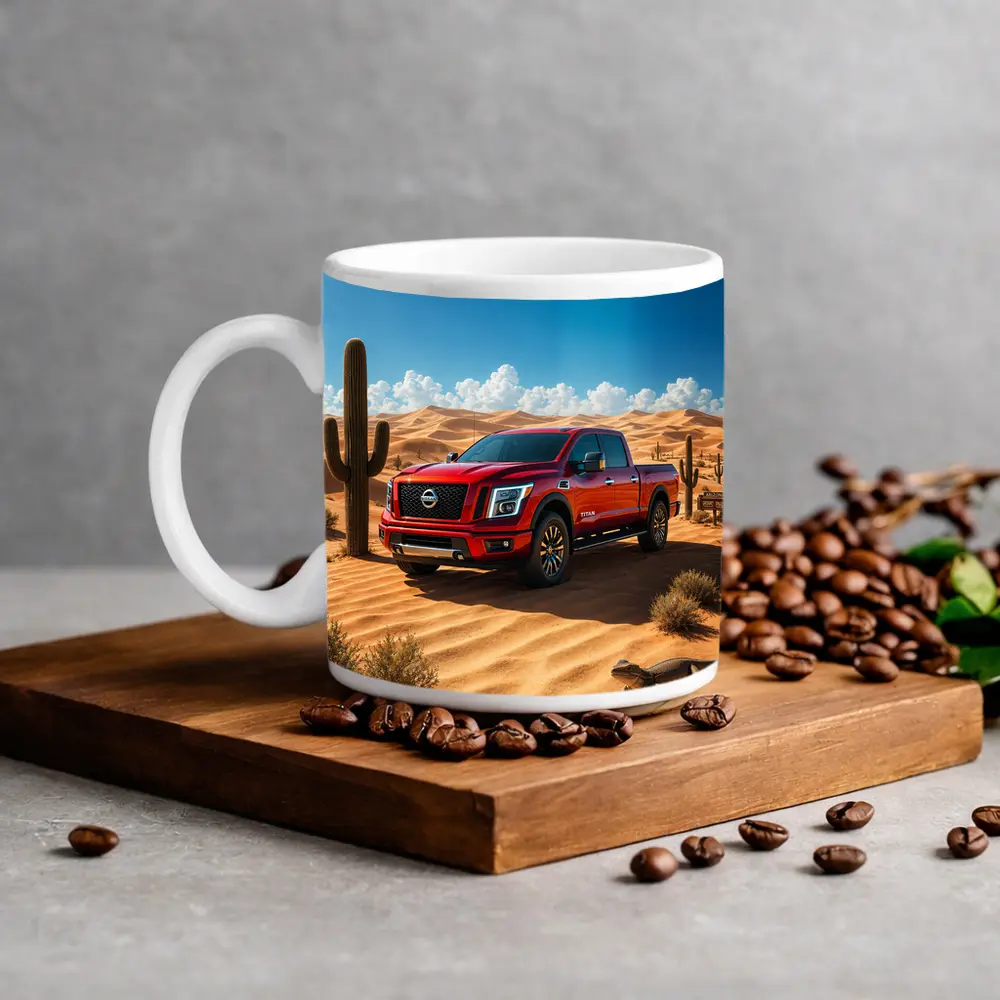 Nissan Titan Red Truck Desert Landscape – Mugs