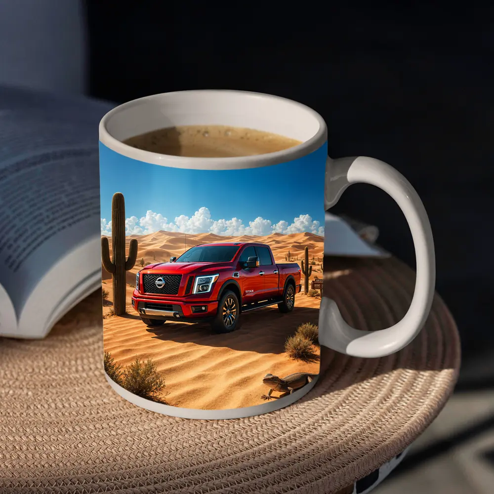 Nissan Titan Red Truck Desert Landscape – Mugs