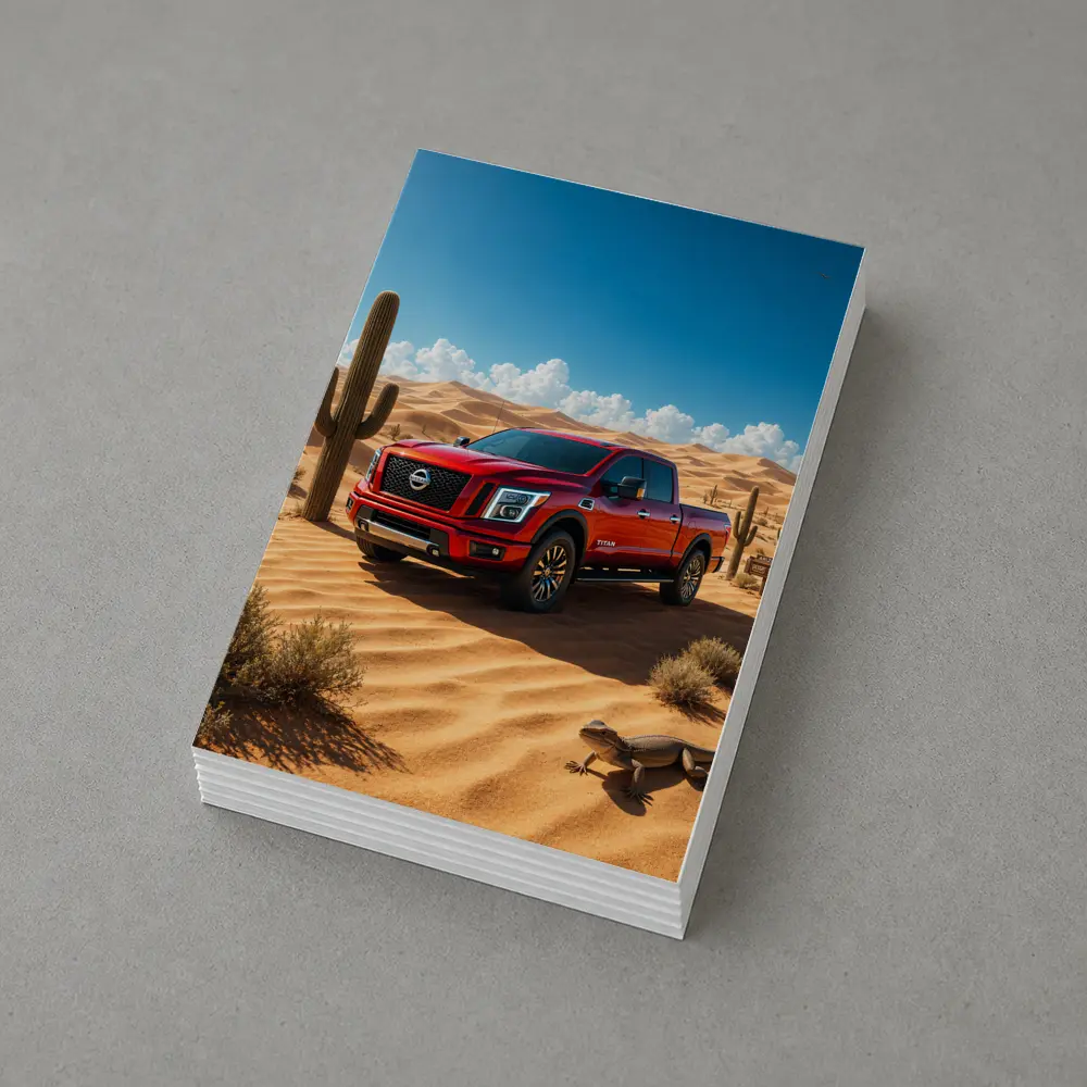 Nissan Titan Red Truck Desert Landscape – Postcards