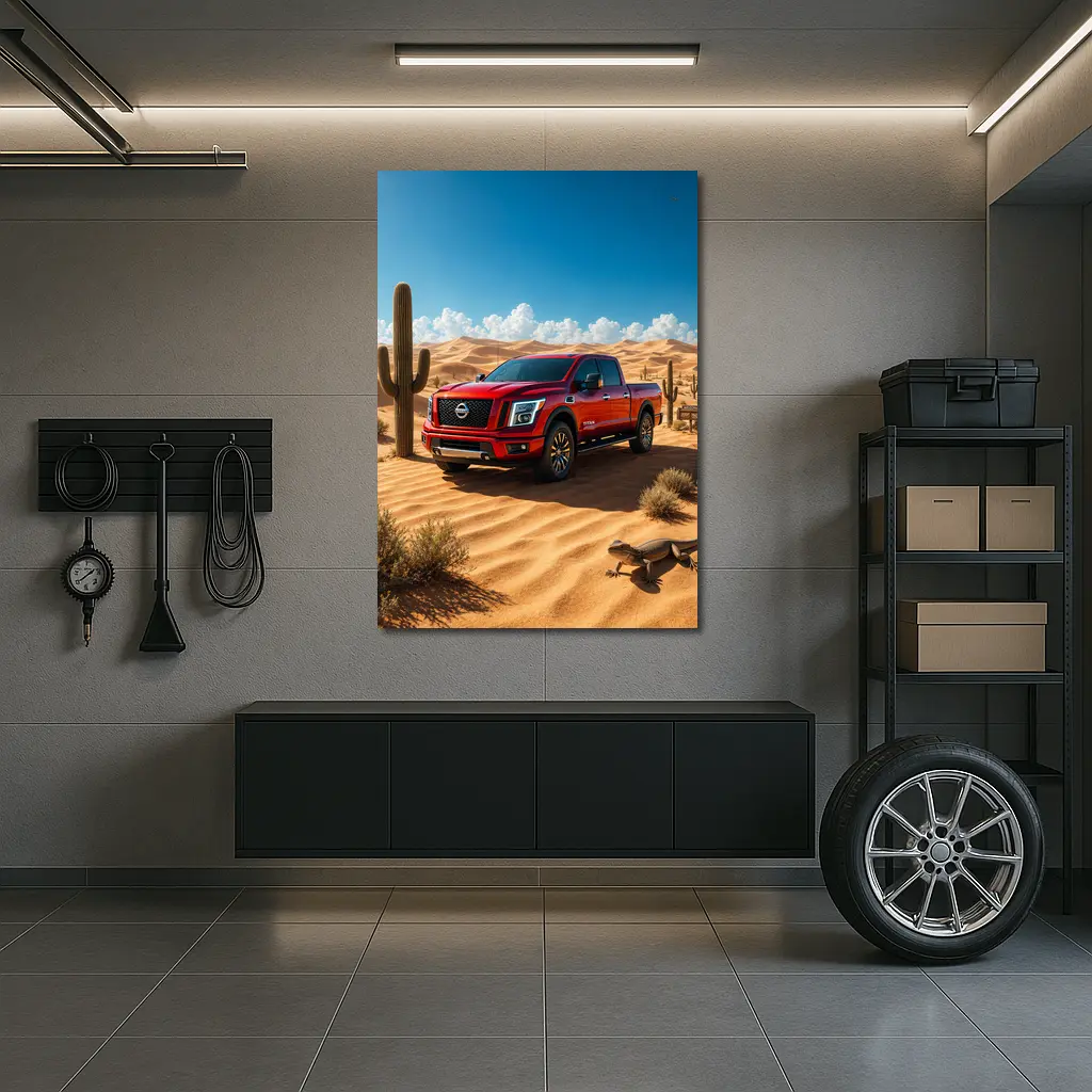 Nissan Titan Red Truck Desert Landscape – Wall Art