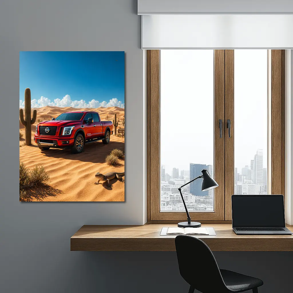 Nissan Titan Red Truck Desert Landscape – Wall Art