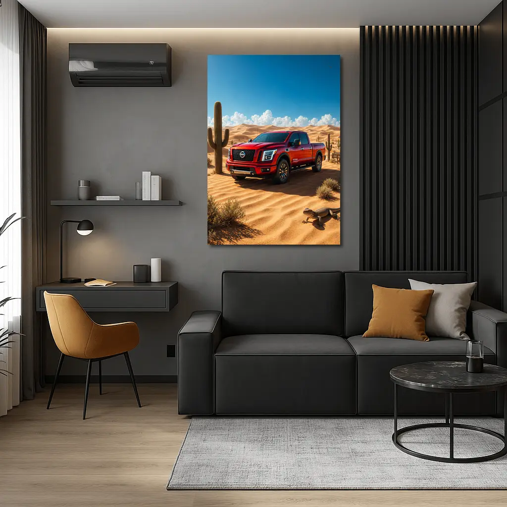 Nissan Titan Red Truck Desert Landscape – Wall Art