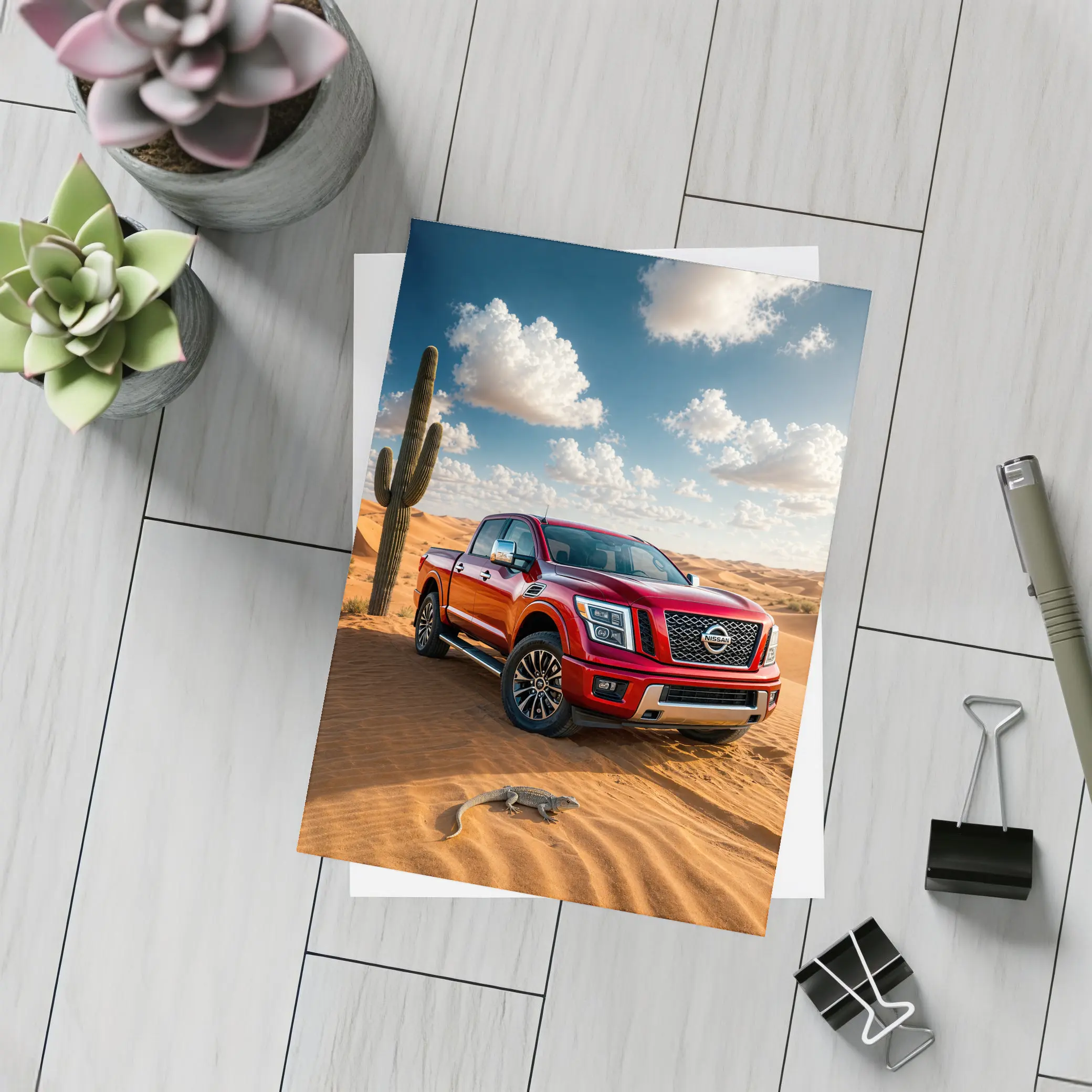 Nissan Titan Red Truck Desert Dunes – Postcards