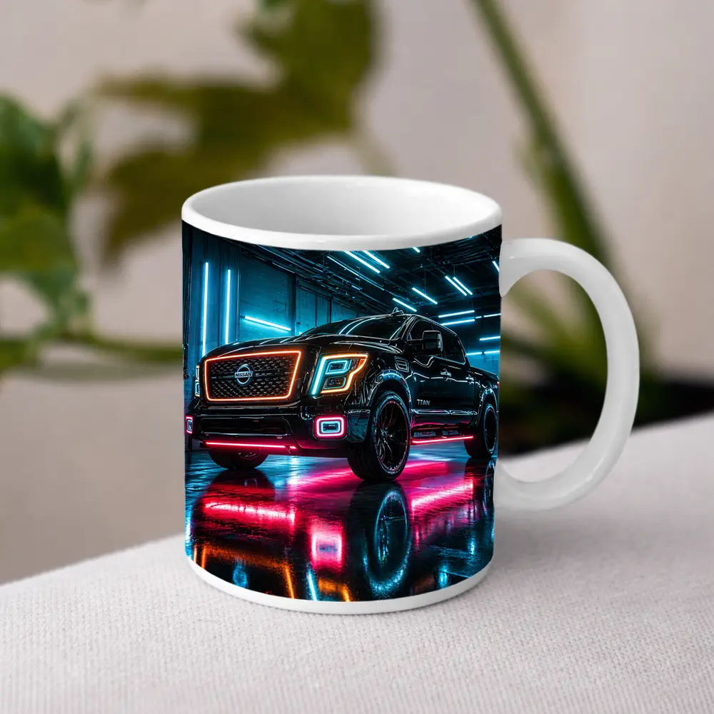 Nissan Titan Neon Lit Garage Night – Mugs