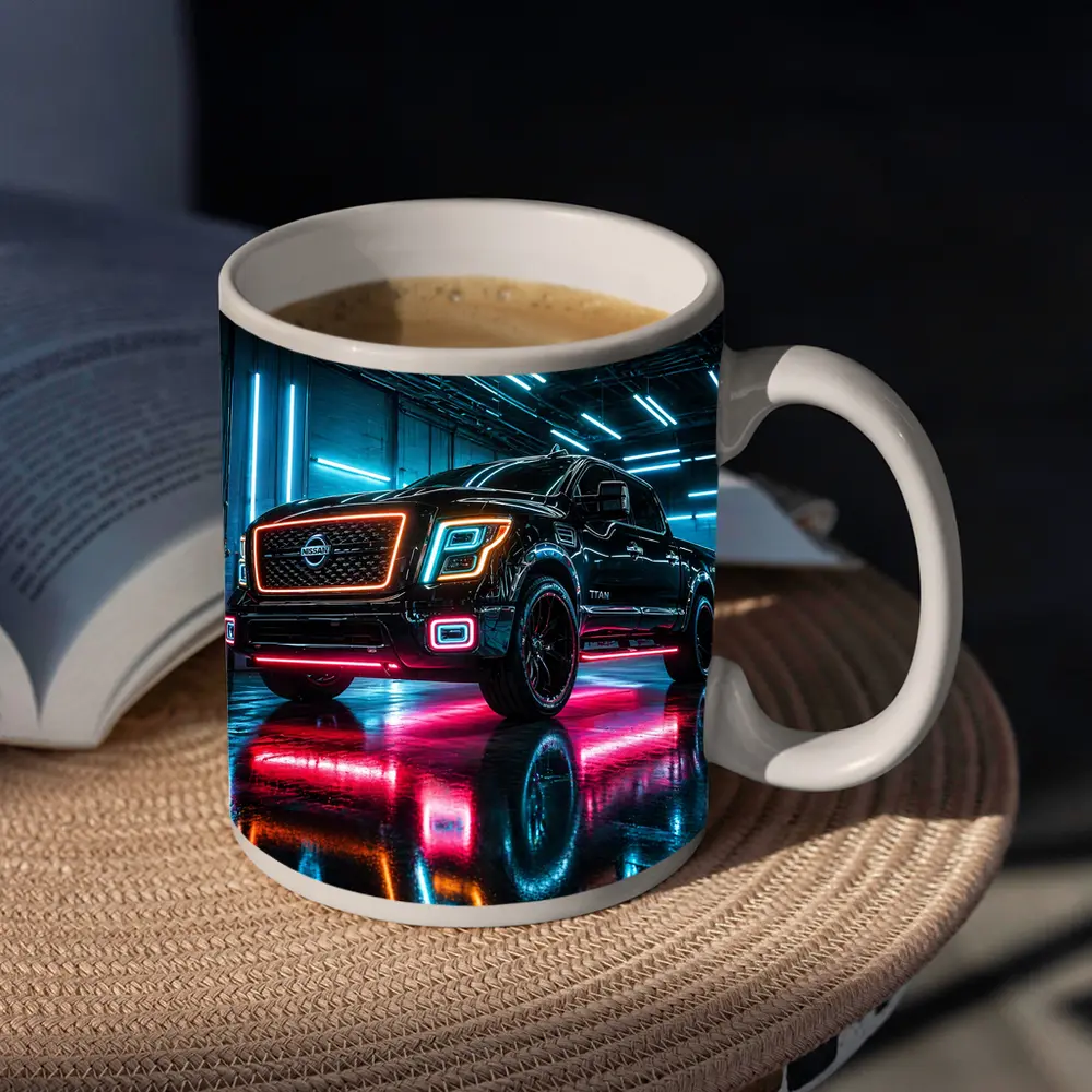 Nissan Titan Neon Lit Garage Night – Mugs