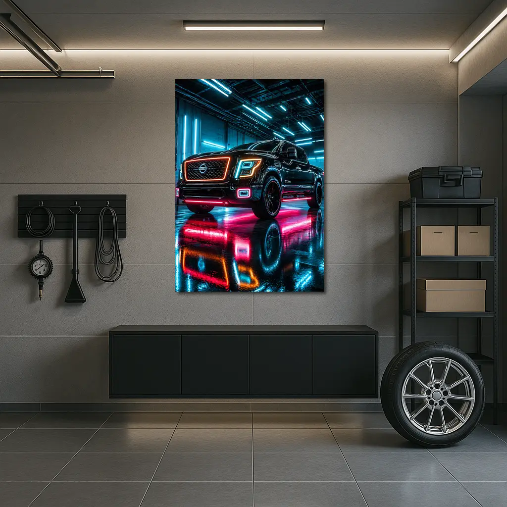 Nissan Titan Neon Lit Garage Night – Wall Art