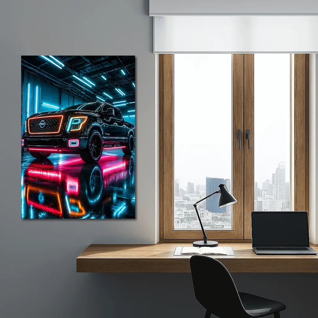 Nissan Titan Neon Lit Garage Night – Wall Art