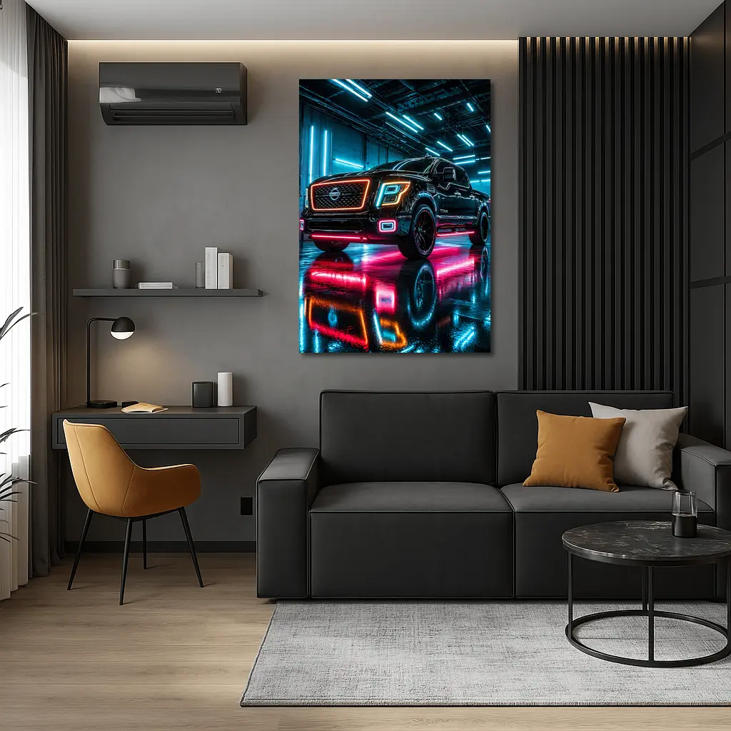 Nissan Titan Neon Lit Garage Night – Wall Art