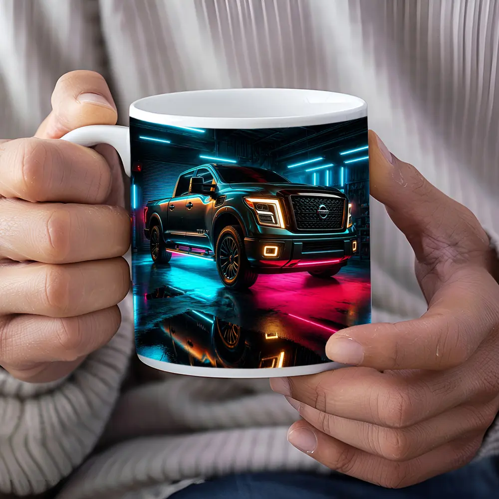 Nissan Titan Neon Garage Night Scene – Mugs