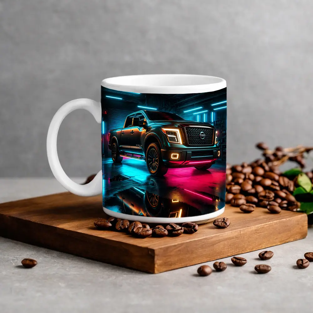Nissan Titan Neon Garage Night Scene – Mugs