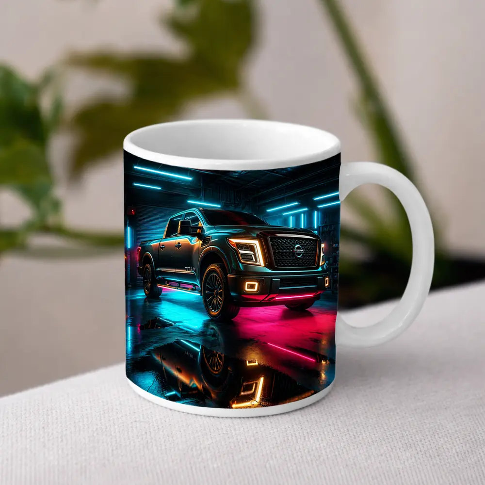 Nissan Titan Neon Garage Night Scene – Mugs