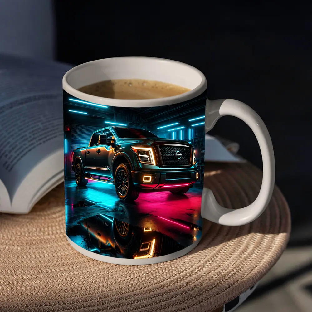 Nissan Titan Neon Garage Night Scene – Mugs