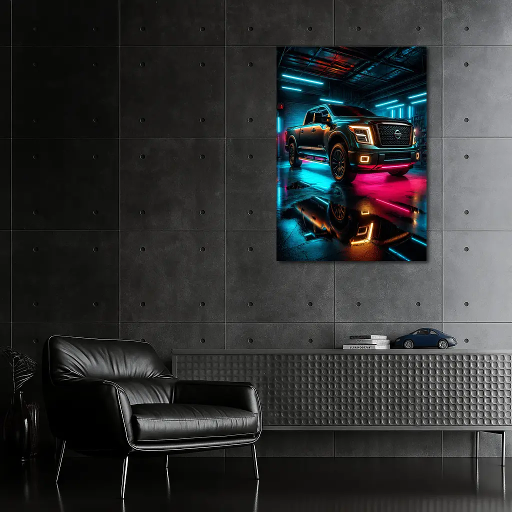 Nissan Titan Neon Garage Night Scene – Wall Art